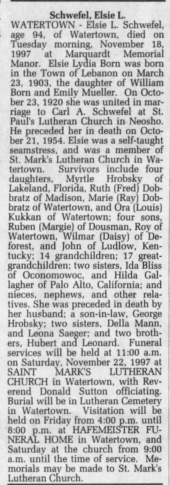 Elsie Lydia Born Obit